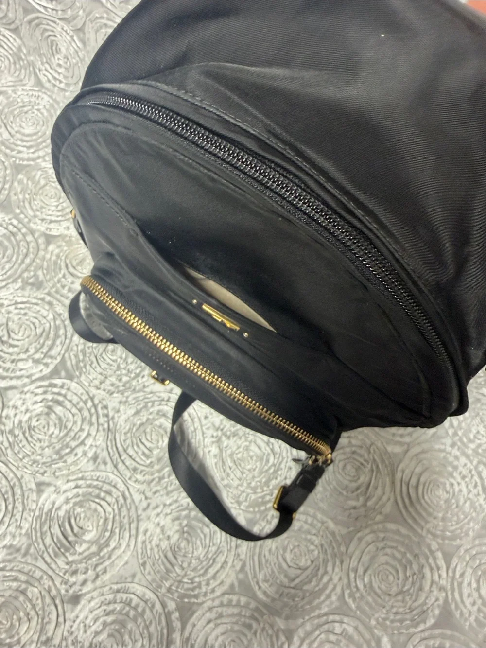 Tumi Black Nylon Backpack with Gold Hardware
